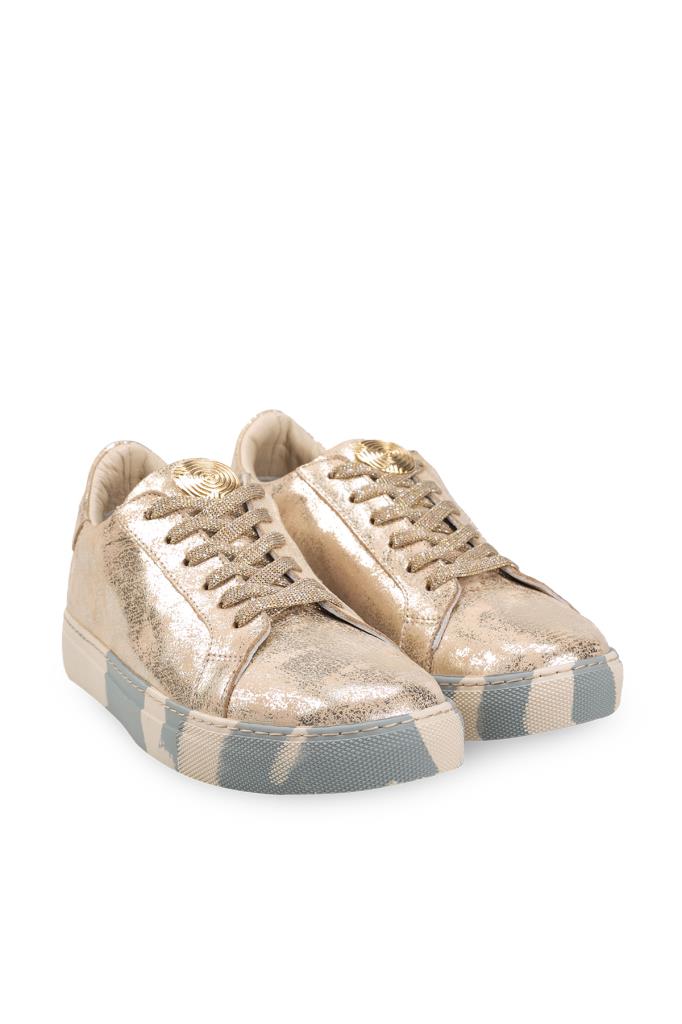 Ares-R Gold Tumbled Real Genuine Leather Women's Sneakers