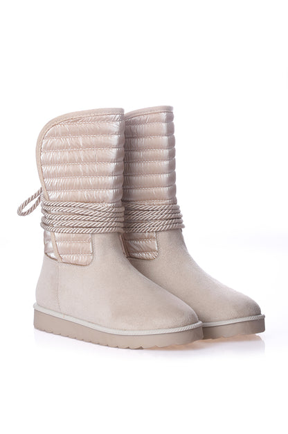 Lace Detailed Warm Lined Cream Women's Boots
