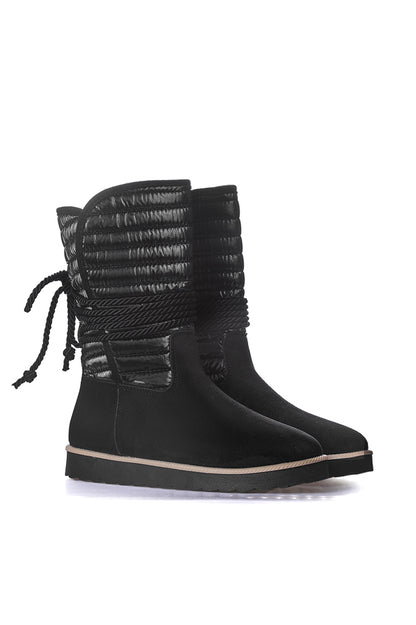 Lace Detailed Warm Lined Black Women's Boots