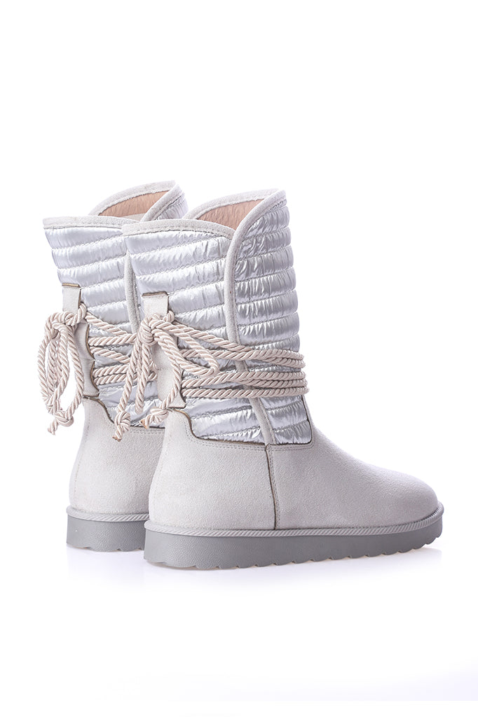 Lace Detailed Warm Lined Gray Women's Boots