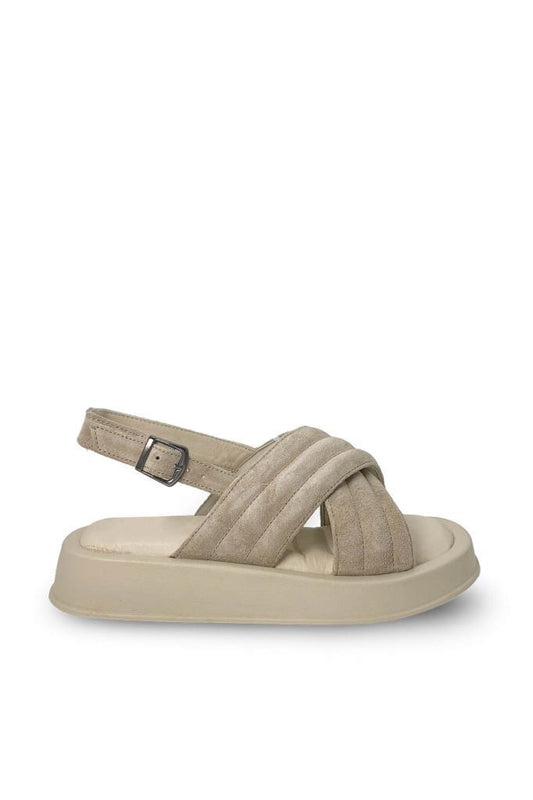 Cream Women's Sandals with Double Tape Stitching Detail