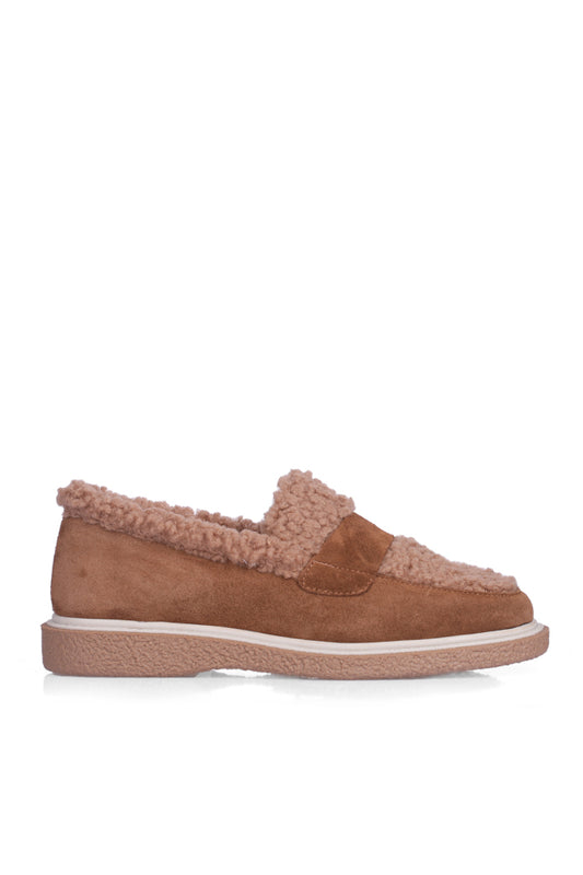 Furry Tan Color Genuine Leather Women's Shoes