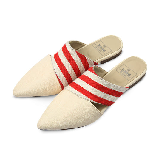 Rollbab Cream-Red Striped Cross Bourgeoisie Slippers