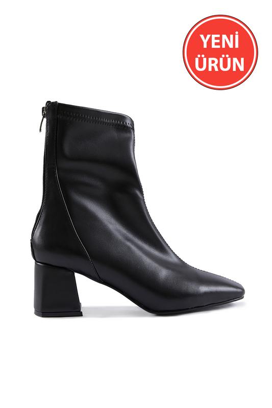 Black Matte Stretch Ankle Heeled Women's Boots