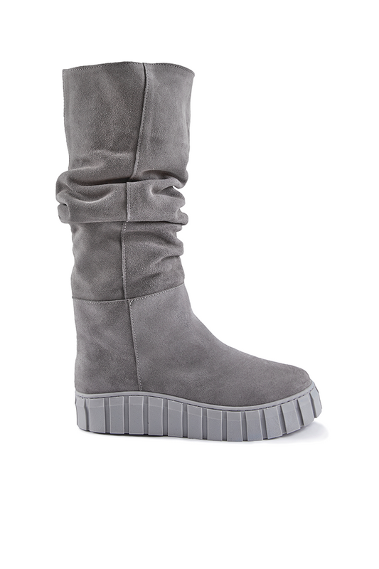 Gray Suede Real Leather Women's Boots